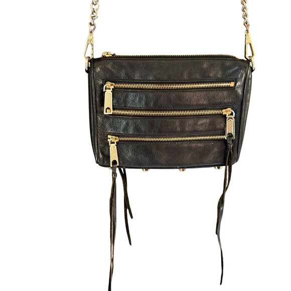 Rebecca Minkoff Leather Fringe on 3-Zip Pockets Moto Crossbody Bag Black - Picture 1 of 12